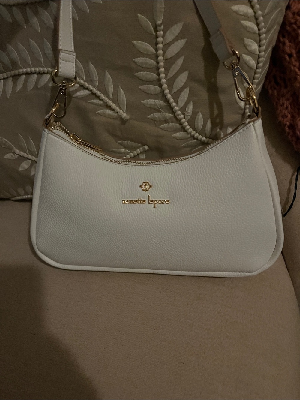 Nanette Lepore White Pebbled Mini Shoulder Bag with Gold Hardware